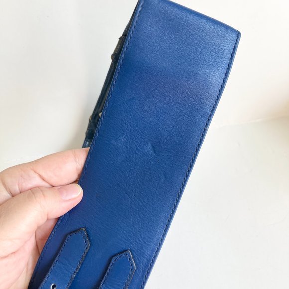 Vtg Ugo Correani Blue Italian Leather Wide Belt Womens Size 44 XS S 28-29\